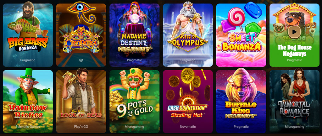 Kingdom Casino, Spielautomaten, Big Bass Bonanza, Cleopatra, Sweet Bonanza, Gates of Olympus, Book of Dead, 9 Pots of Gold