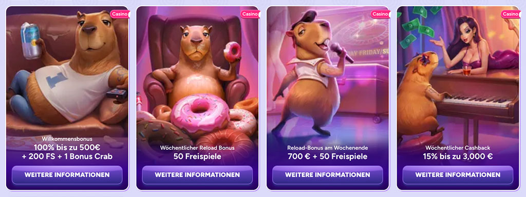 Casino-Bonusangebote, Willkommensbonus, wöchentlicher Reload-Bonus, Reload-Bonus am Wochenende, wöchentlicher Cashback