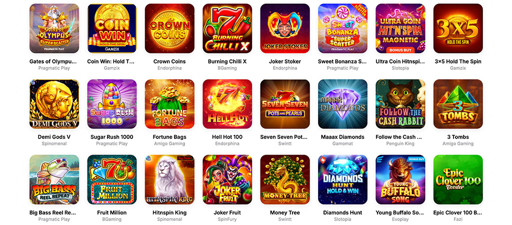 Online-Spielautomaten, Slots, Casino-Spiele, Hitnspin Casino, Spielauswahl, Demi Gods, Sugar Rush, Fortune Bags, Money Tree