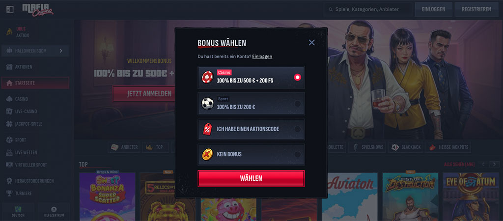 Registrierung bei Mafia Casino Österreich, online casino