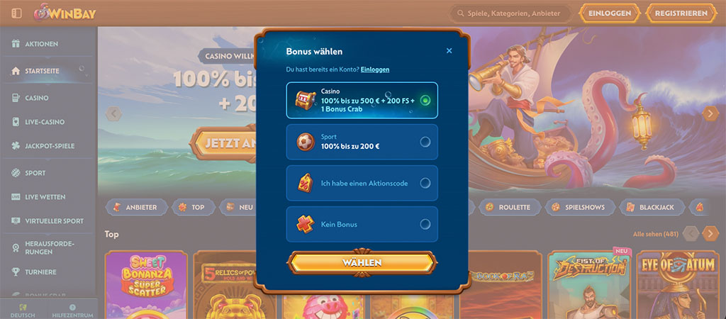 Registrierung bei Winbay, Kontoerstellung, Beste Boni und Casinos