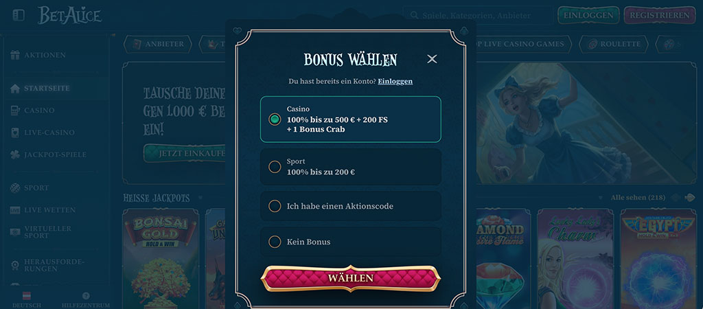 Registrierung bei Betalice, online casino