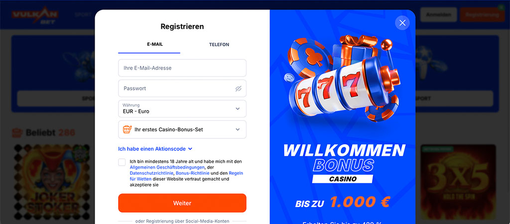 Registrierung, Schritt für Schritt Anleitung bei Vulkanbet