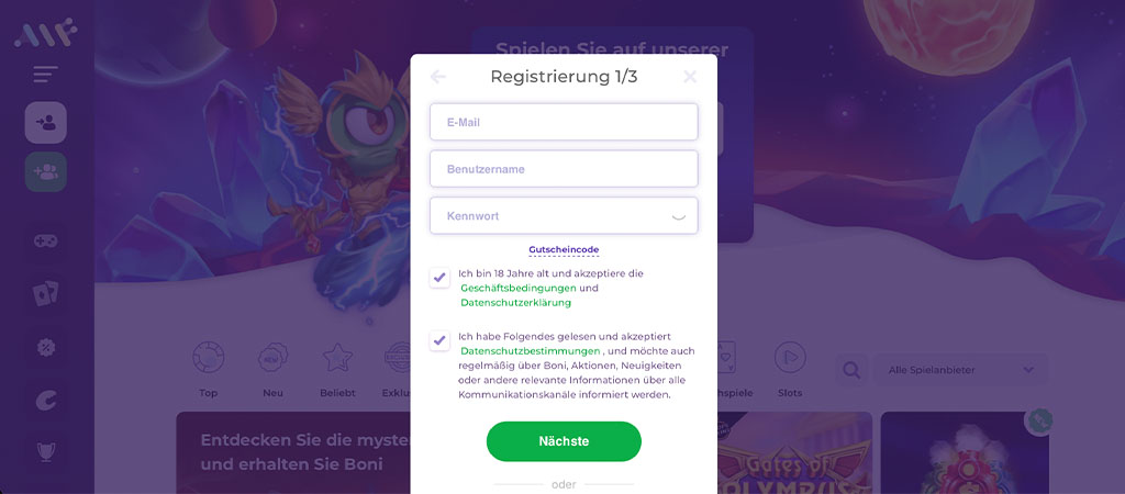 Registrierungsprozess, Alf Casino 2025, online casino