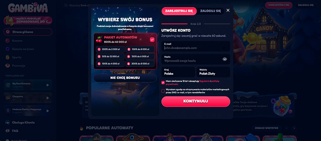 Österreichische Online Casinos, Registrierung bei Gambiva Casino