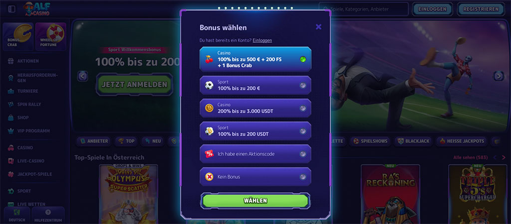 Registrierungsprozess von Alf Casino 2026