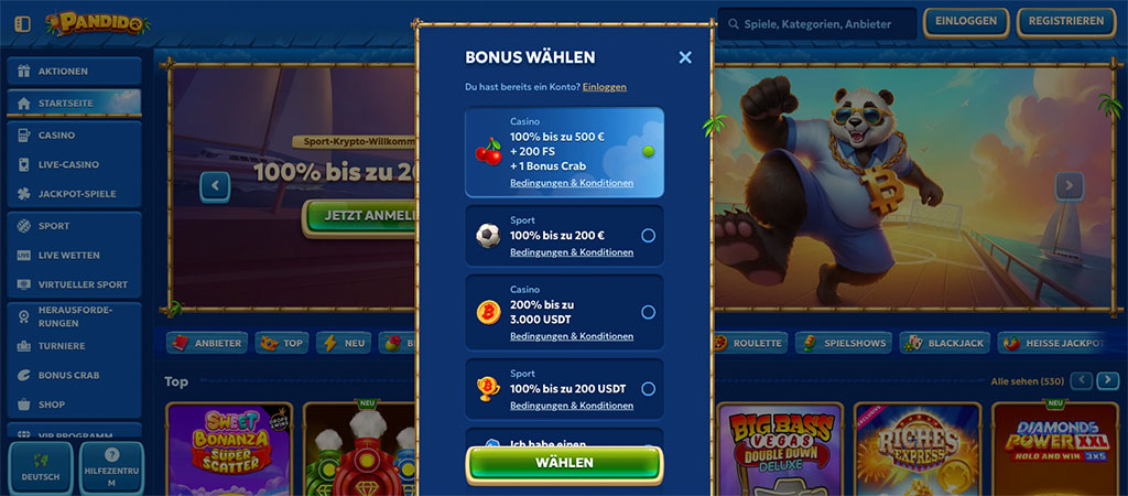 Prozess der Registrierung bei Pandido Casino Österreich