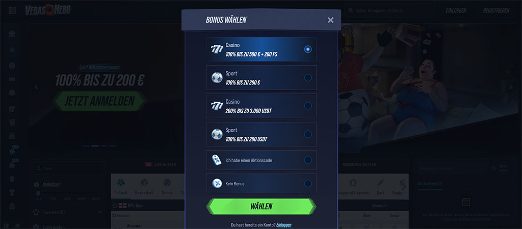 Spielauswahl – Spiele und Anbieter von VegasHero Casino