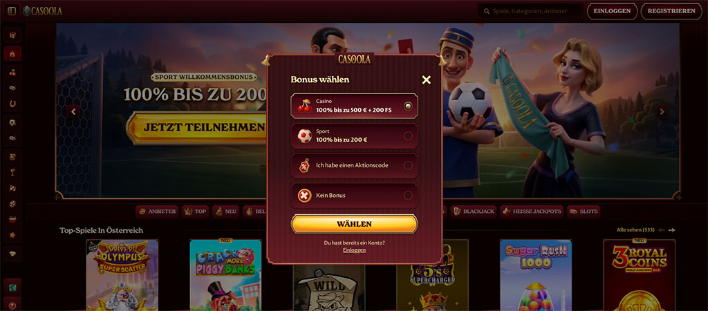 Registrierung bei Casoola Österreich – Schritt für Schritt