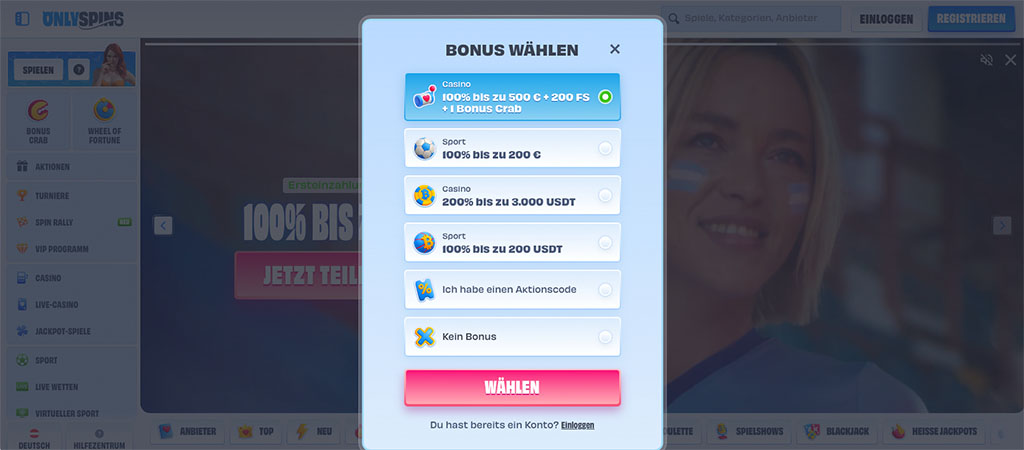 OnlySpins Österreich– Weniger als eine Minute