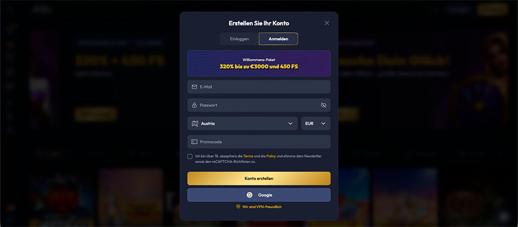 Gangsta Casino, Registrierungsprozess