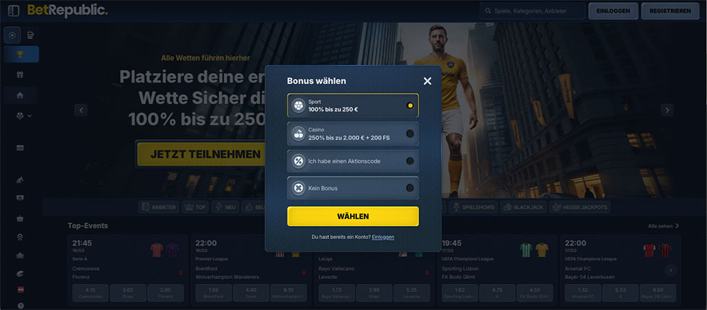 Registrierung bei BetRepublic Österreich, online casino