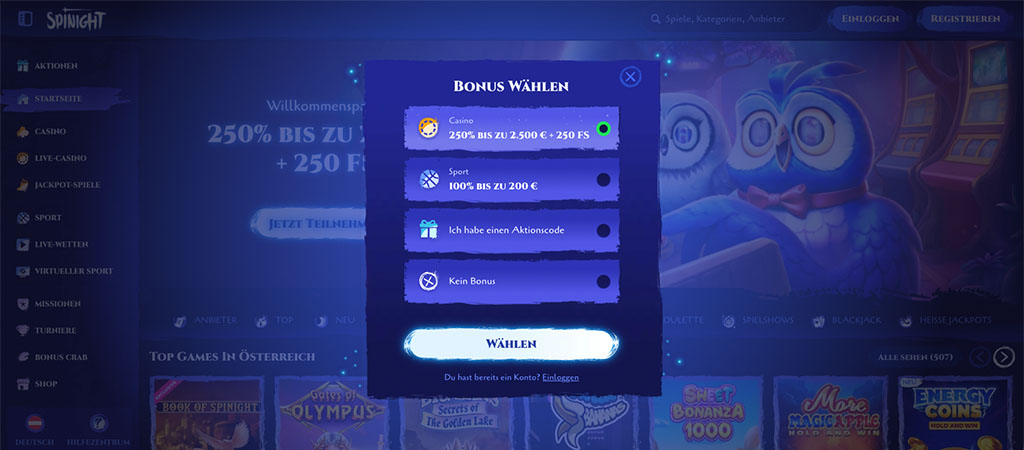 Spinight Österreich Registrierung – Nur 1 Minute