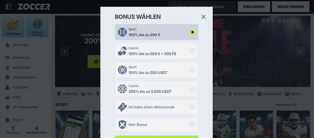 Schnelle Registrierung bei Zoccer Österreich