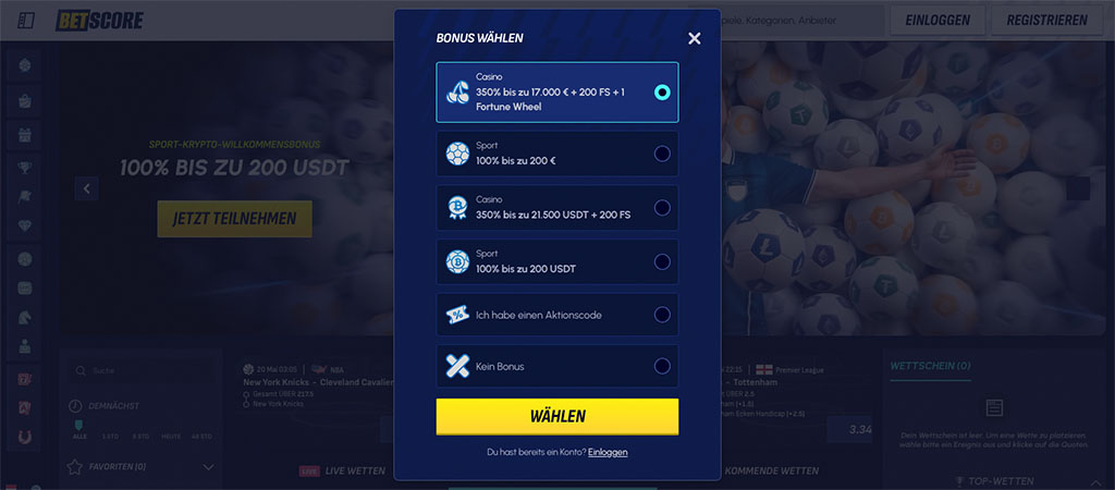 5-Schritte zur Registrierung bei BetScore