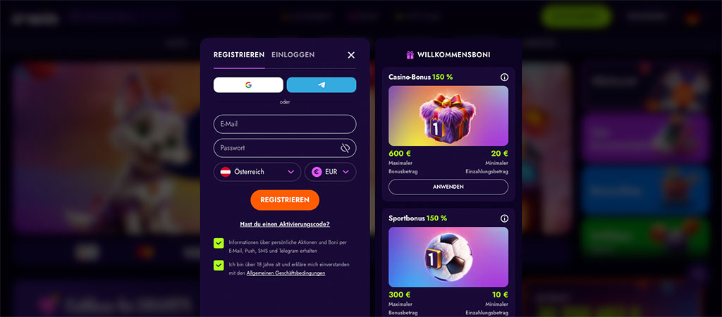 Registrierung bei Irwin Casino in 5 Schritten, willkommensbonus