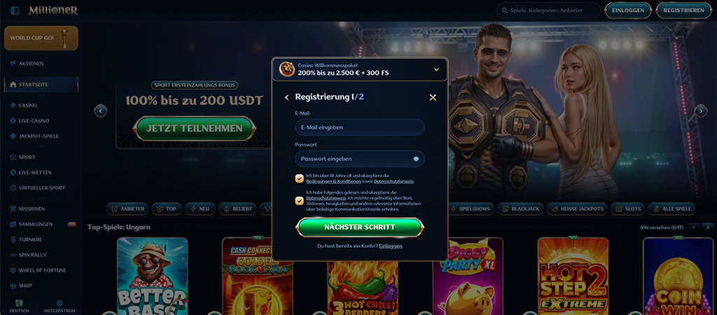 Registrierungsprozess, Millioner Casino