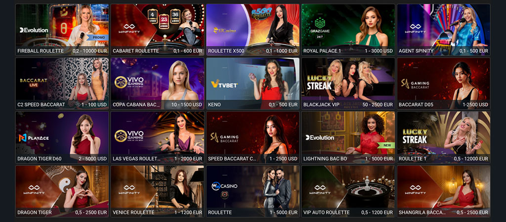 Live-Casino, Roulette, Blackjack, Baccarat, Dragon Tiger, Keno, VIP-Tische, echte Dealer, Evolution Gaming, Glückssträhne